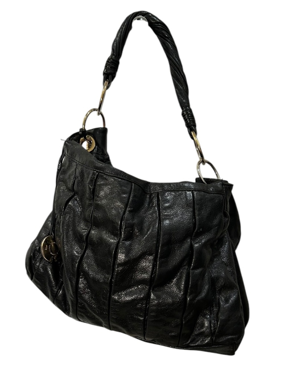 Donald j pliner black quilted leather bohemian satchel bag